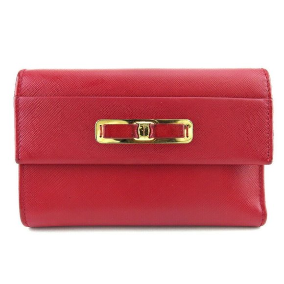 Salvatore ferragamo Three folded wallet Vara Ribbon Leather Auth Used L3574 - Picture 1 of 8